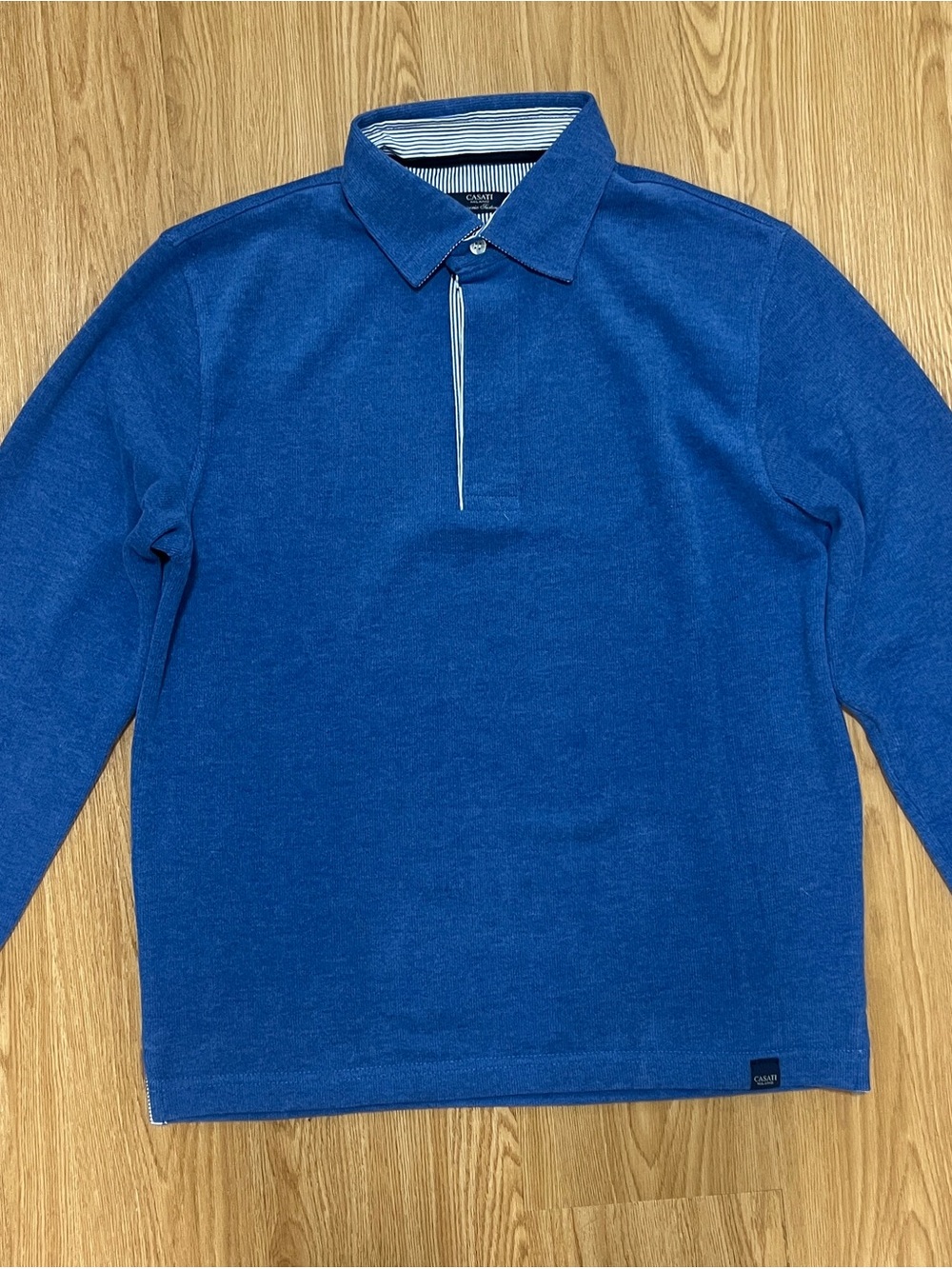 Casati Milano Men’s M Blue Long Sleeve Polo Shirt 100% Cotton Made in Italy